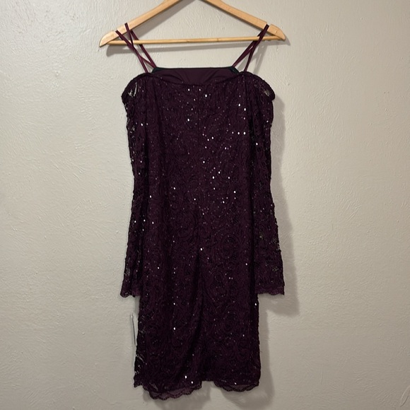 MY MICHELLE Strapless long sleeves Sequins Burgundy mini Dress - Picture 4 of 15